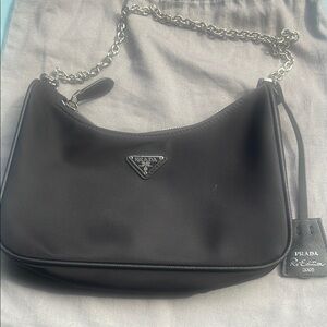 Prada Black Crescent Shoulder Bag with Chain Strap